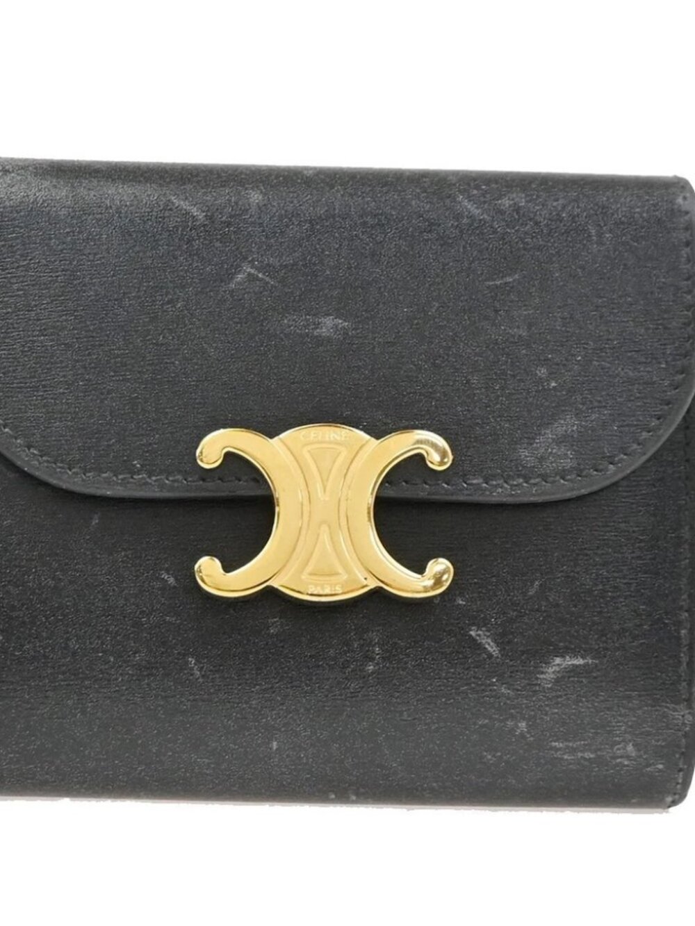 CELINE Logo Triomphe Trifold Wallet PVC Leather Black Italy GHW 31KD716